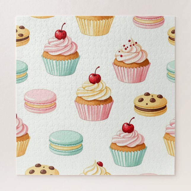 Sweet Cupcake Macaron Pattern Jigsaw Puzzle (Vertical)