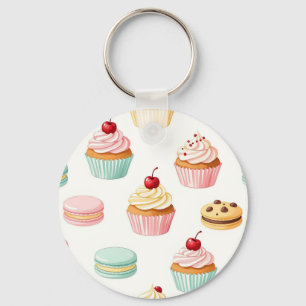 Sweet Cupcake Macaron Pattern Key Ring