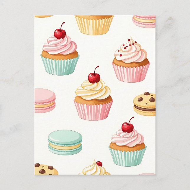 Sweet Cupcake Macaron Pattern Postcard (Front)
