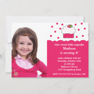 Sweet Cupcake Photo Birthday Invitation