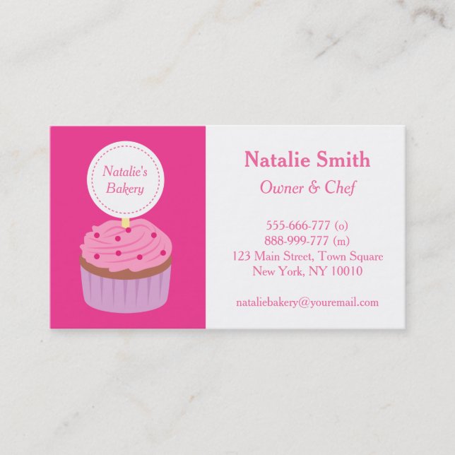 Sweet Cupcake Pink Frosting, Bakery Chef Business Card (Front)