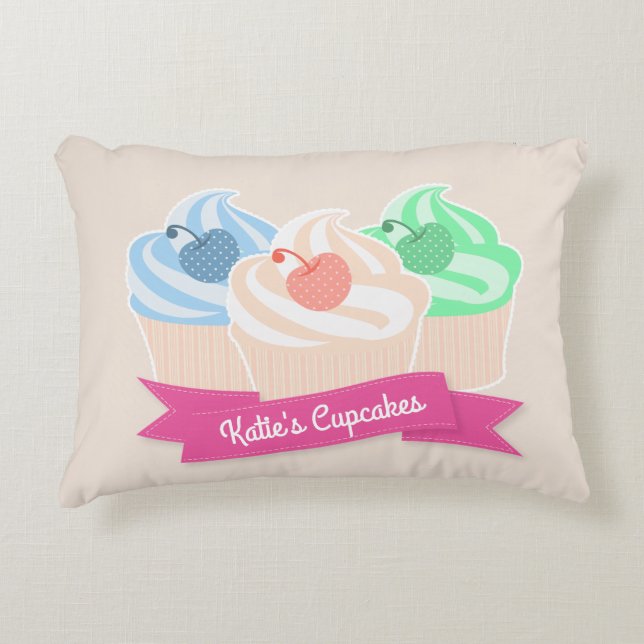 Sweet Cupcake Trio Personalised Pink  Decorative Cushion (Front)