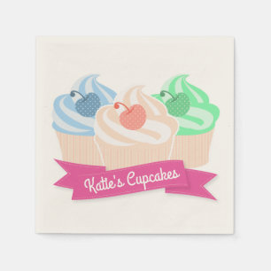 Sweet Cupcake Trio Personalised Pink Napkin