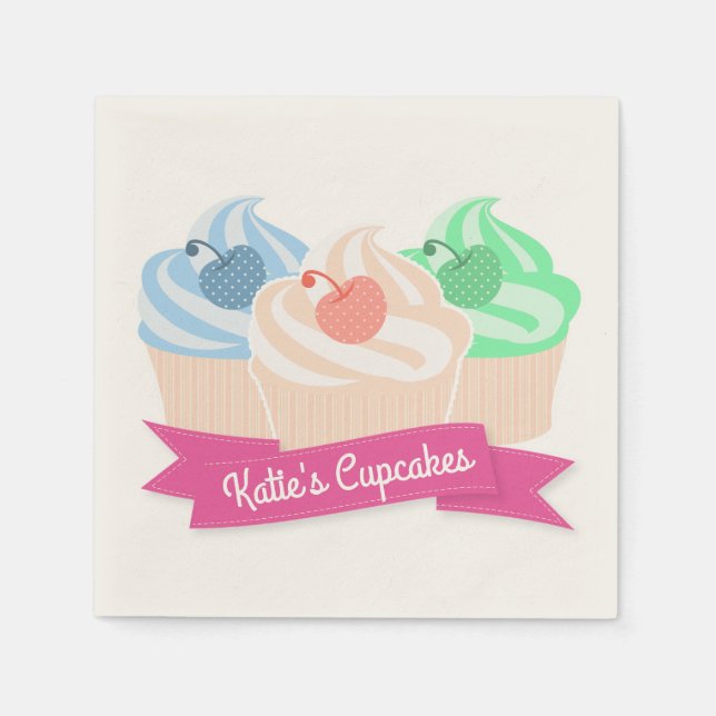 Sweet Cupcake Trio Personalised Pink Napkin (Front)