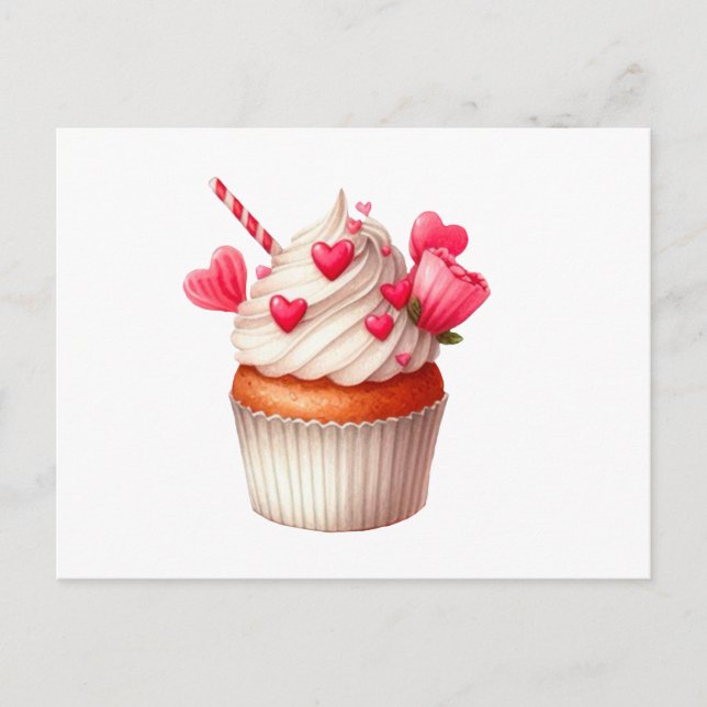 Sweet Cupcake With Hearts Postcard (Front)