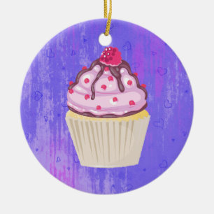Sweet Cupcake with Raspberry on Top Ceramic Tree Decoration