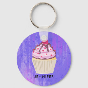 Sweet Cupcake with Raspberry on Top Custom Key Ring