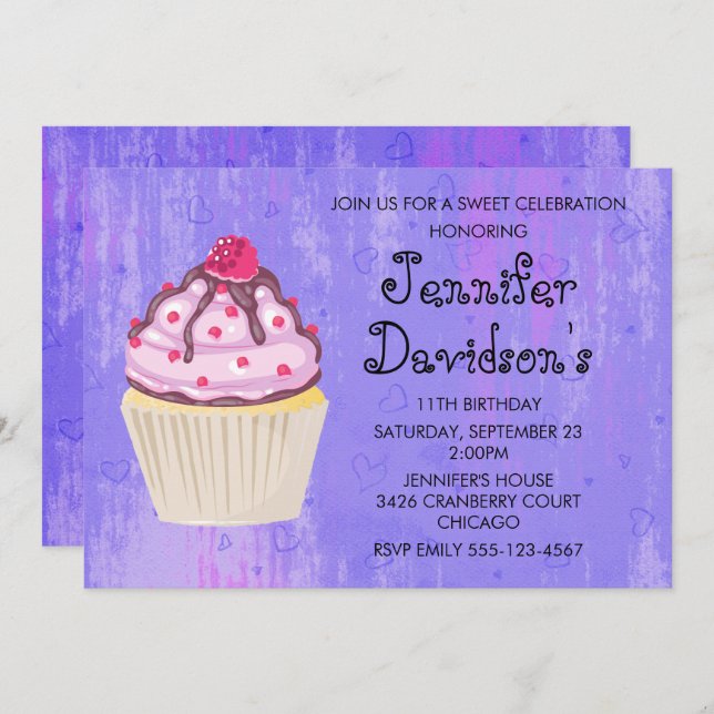 Sweet Cupcake with Raspberry on Top Invitation (Front/Back)