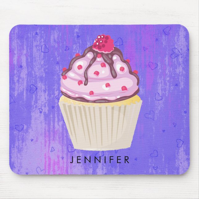Sweet Cupcake with Raspberry on Top Mouse Mat (Front)