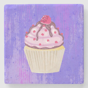 Sweet Cupcake with Raspberry on Top Stone Coaster