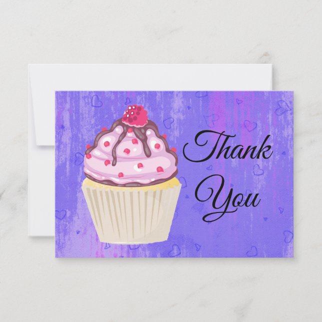 Sweet Cupcake with Raspberry on Top Thank You Card (Front)