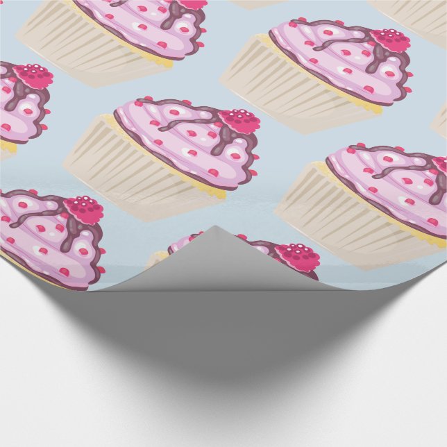 Sweet Cupcake with Raspberry on Top Wrapping Paper (Corner)