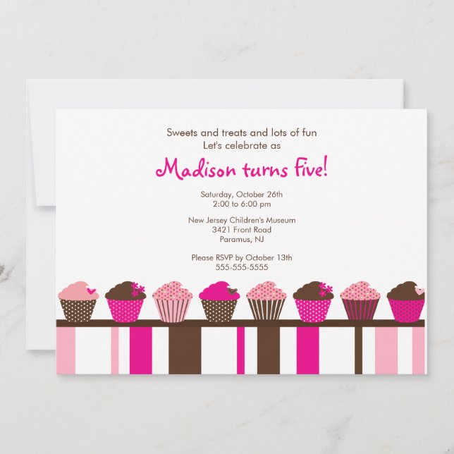 Sweet Cupcakes Birthday Invitation (Front)