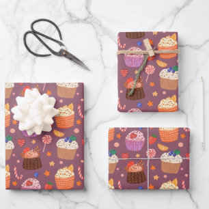 Sweet Cupcakes & Dessert Delights Pattern Wrapping Paper Sheet