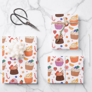 Sweet Cupcakes & Dessert Delights Pattern Wrapping Paper Sheet