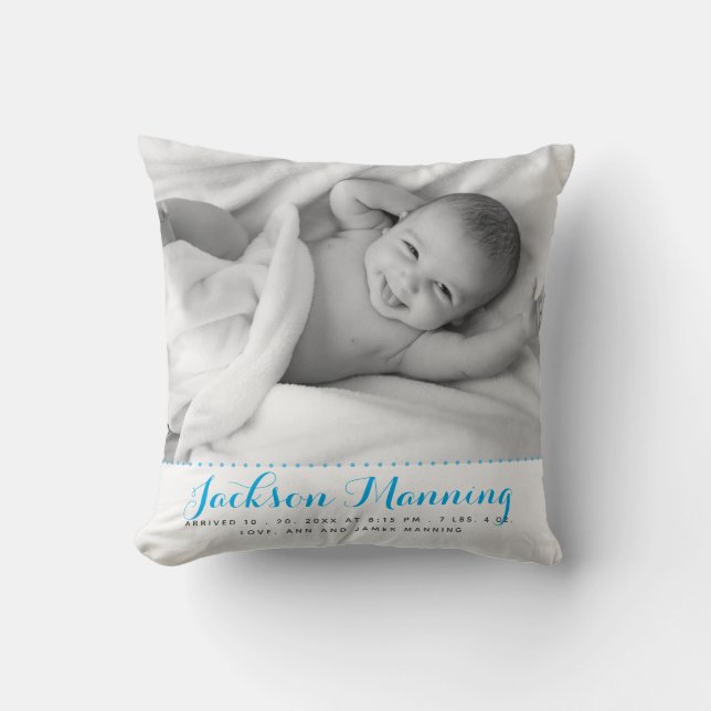 Sweet Custom Baby Photo Birth Stats Nursery Cushion (Front)