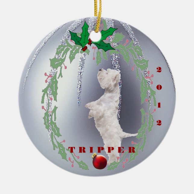 Sweet Customise it - Westie Puppys 1st  Christmas Ceramic Tree Decoration (Front)