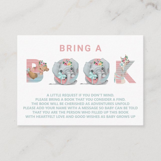 *~* Sweet Cute Animal Letters Baby Bring a Book Enclosure Card (Front)