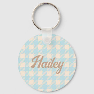 Sweet Cute Baby Blue pale blue gingham checked Key Ring