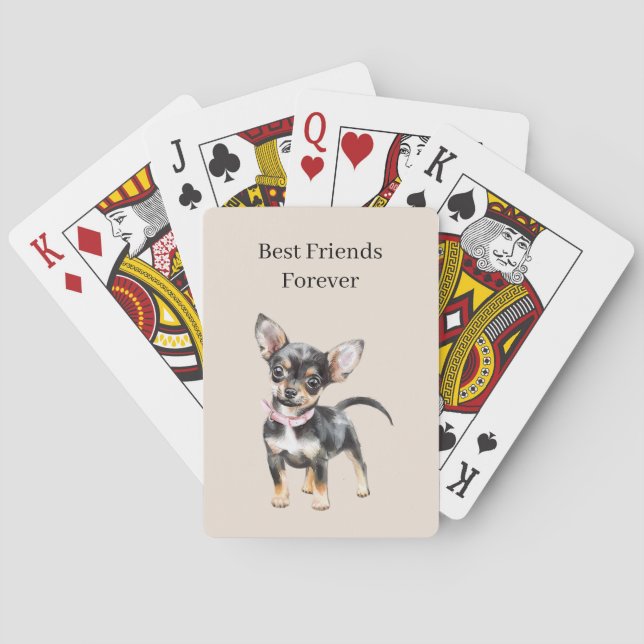 Sweet Cute Brown Cream Chihuahua Dog Best Friends Playing Cards (Back)