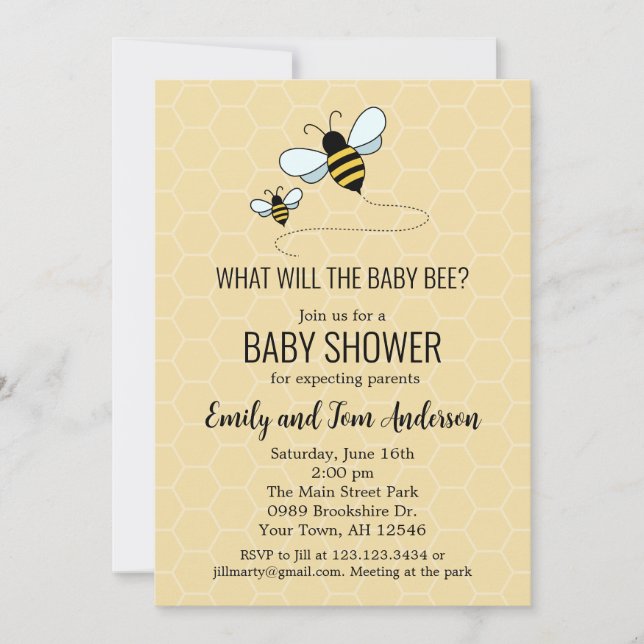 Sweet Cute buzzing Bee Gender Reveal Invitation (Front)