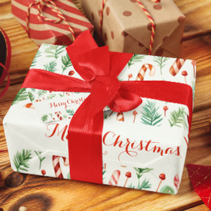 Sweet & Cute Candy Canes Merry Christmas Wrapping Paper