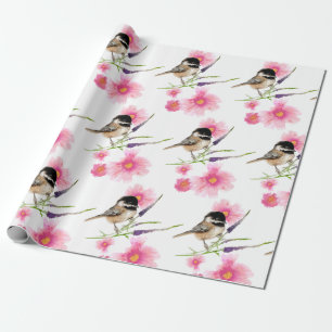 Sweet Cute Chickadee Black Capped Watercolor Art Wrapping Paper