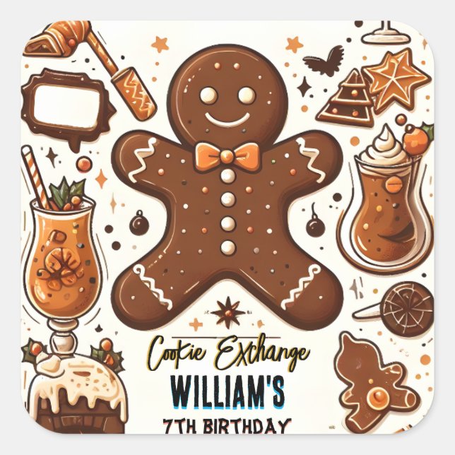 sweet cute food Kids Cookie Exchange 7th Birthday Square Sticker (Front)