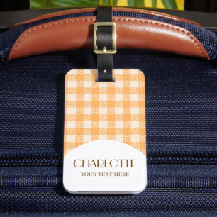 Sweet cute fun orange preppy gingham checked plaid luggage tag