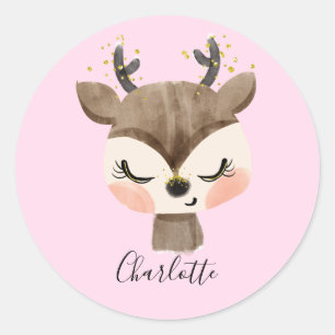 Sweet Cute & Girly Pastel Blush Pink Baby Reindeer Classic Round Sticker