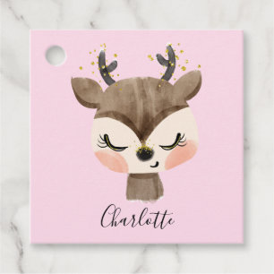 Sweet Cute & Girly Pastel Blush Pink Baby Reindeer Favour Tags