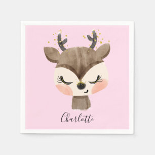 Sweet Cute & Girly Pastel Blush Pink Baby Reindeer Napkin