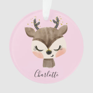 Sweet Cute & Girly Pastel Blush Pink Baby Reindeer Ornament