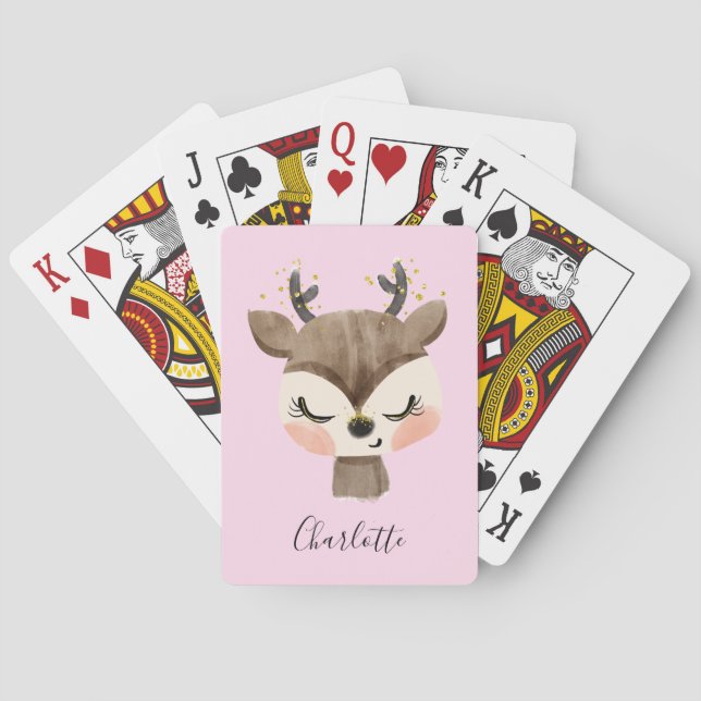 Sweet Cute & Girly Pastel Blush Pink Baby Reindeer Playing Cards (Back)