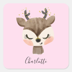 Sweet Cute & Girly Pastel Blush Pink Baby Reindeer Square Sticker