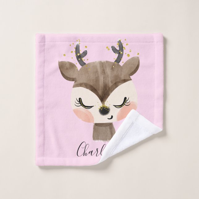 Sweet Cute & Girly Pastel Blush Pink Baby Reindeer Wash Cloth (Wash Cloth)