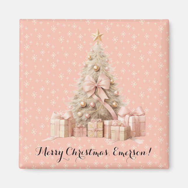 Sweet Cute & Girly Pastel Soft Pink Christmas Tree Magnet (Front)