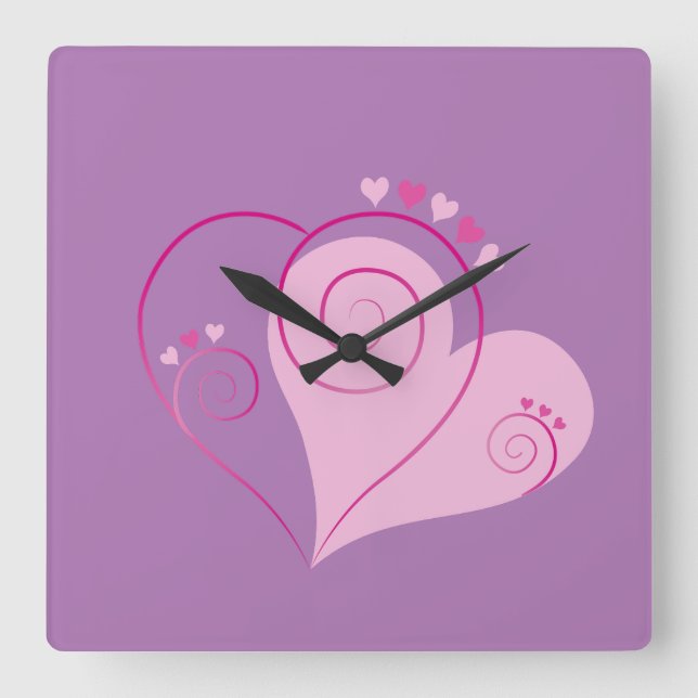 Sweet Cute Happy Valentine Love Hearts Soft Pink Square Wall Clock (Front)