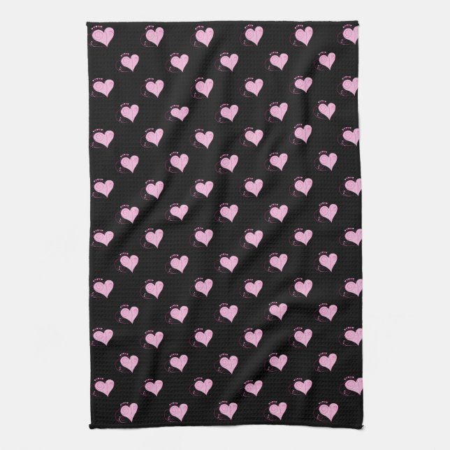 Sweet Cute Happy Valentine Love Hearts Soft Pink Tea Towel (Vertical)