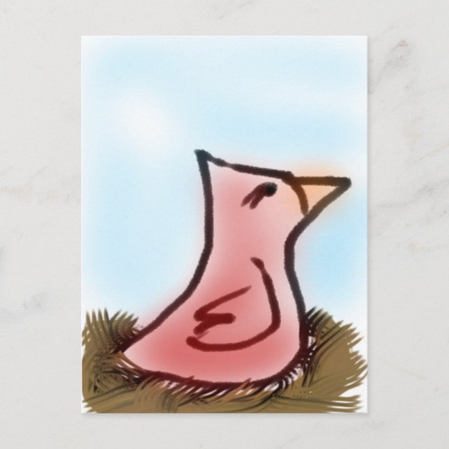 Sweet Cute Little Watercolor Redbird in a Nest Postcard (Front)