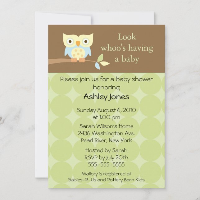 Sweet Cute Owl Neutral Baby Shower Invitation (Front)