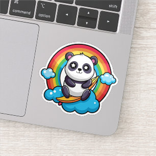 Sweet Cute Panda On A Rainbow Sticker