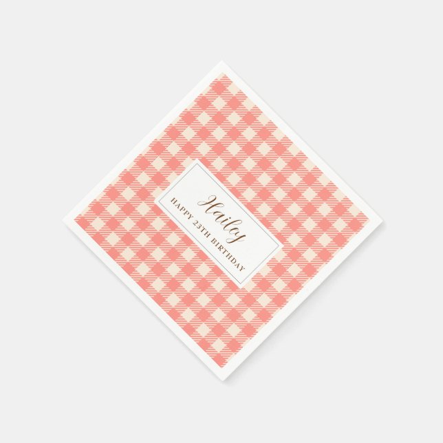 Sweet cute pink orange gingham Paper Napkin  (Corner)