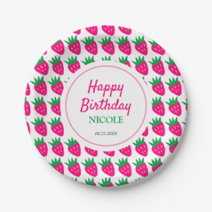 Sweet Cute Strawberry Pink Birthday  Paper Plate