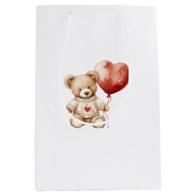 Sweet Cute Teddy Bear Heart Baby Shower Medium Gift Bag (Front)