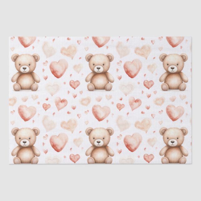 Sweet Cute Teddy Bear Heart Baby Shower Tissue Paper (Front)