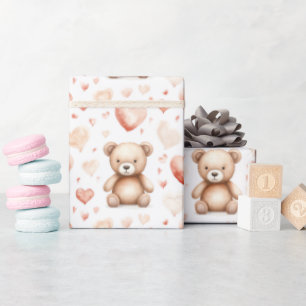Sweet Cute Teddy Bear Heart Baby Shower Wrapping Paper