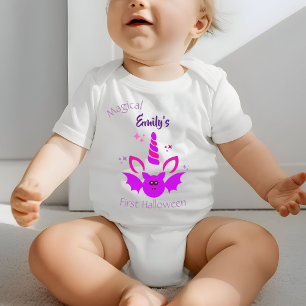 Sweet Cute Unicorn Girl first Halloween with Name Baby Bodysuit