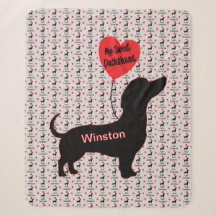 Sweet Dachshund: Heart Balloon Sherpa Blanket