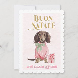 Sweet Dachshund Pink Buon Natale Holiday Card
